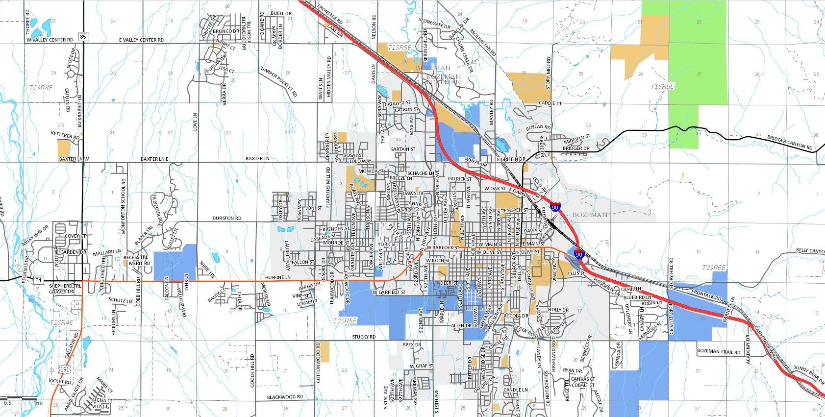 Bozeman Subdivisions and Bozeman Street Map