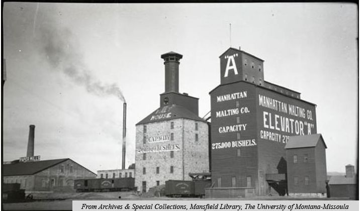 Manhattan Malting Company grain elevator, Circa 1910- Montana Memory Project