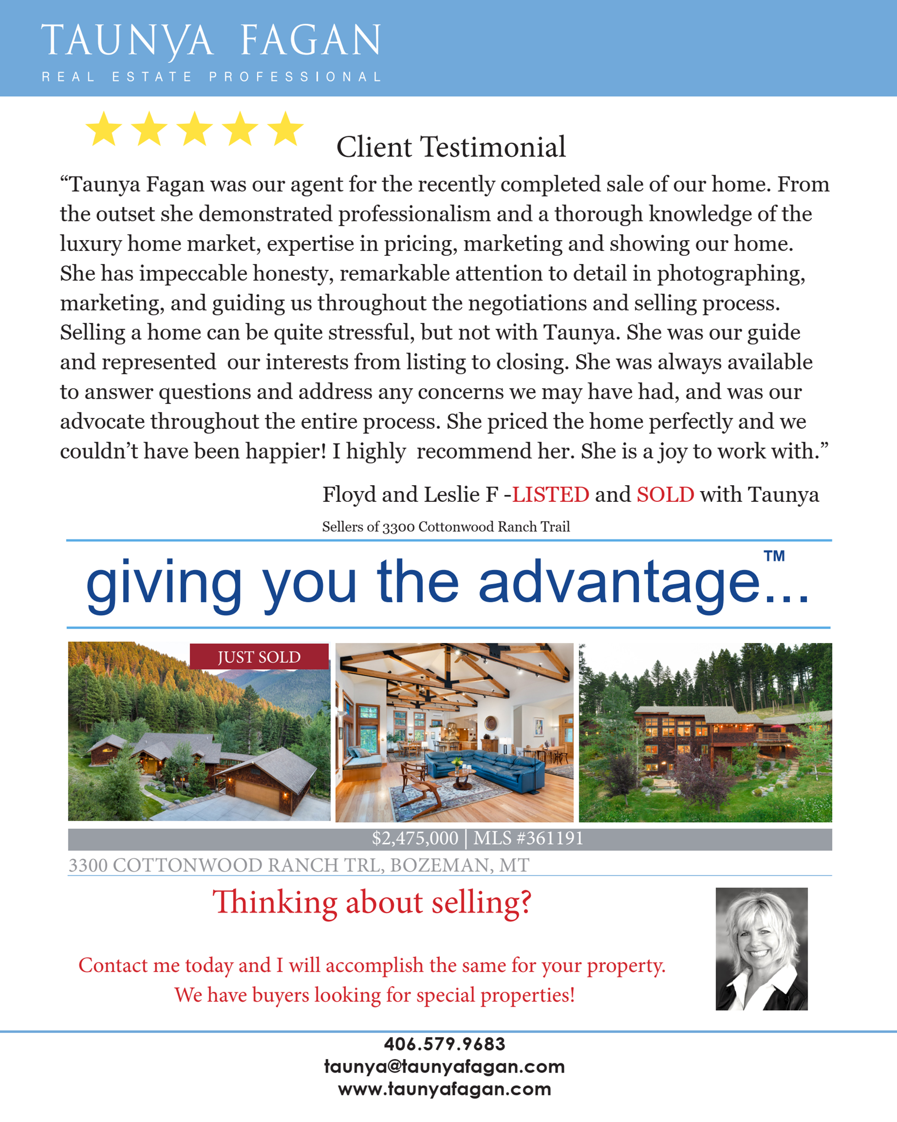 Photo Taunya Fagan Bozeman Real Estate Ad